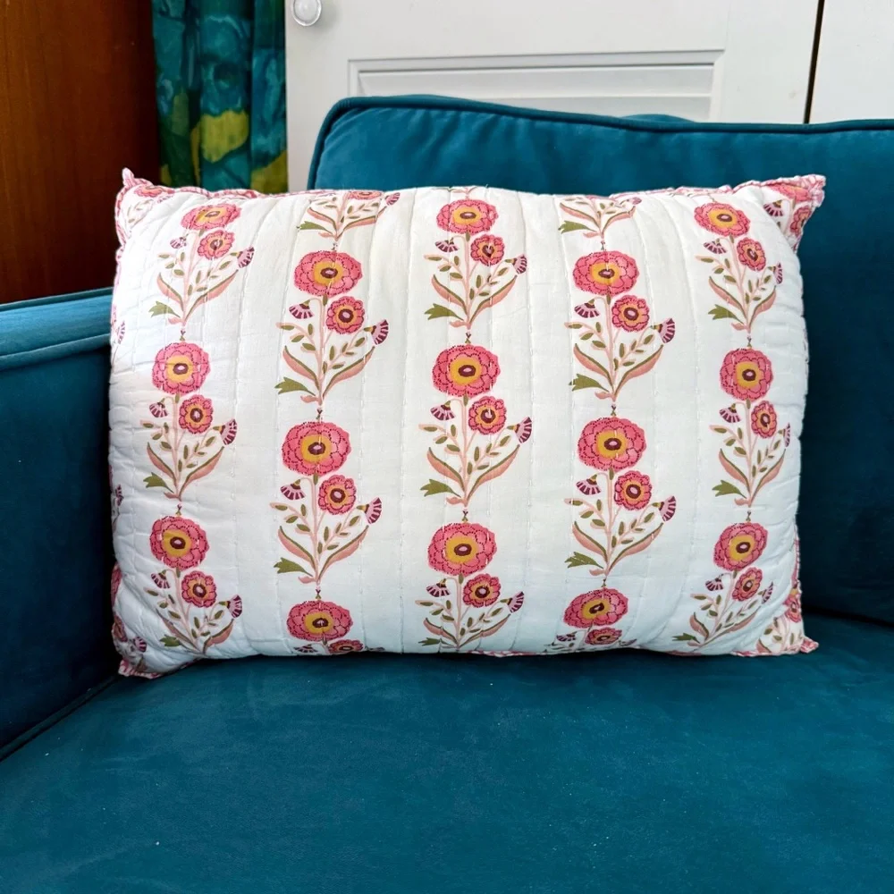 Threshold Target Sunflower Decor Pillow Cotton Floral Reversible Pink White EUC